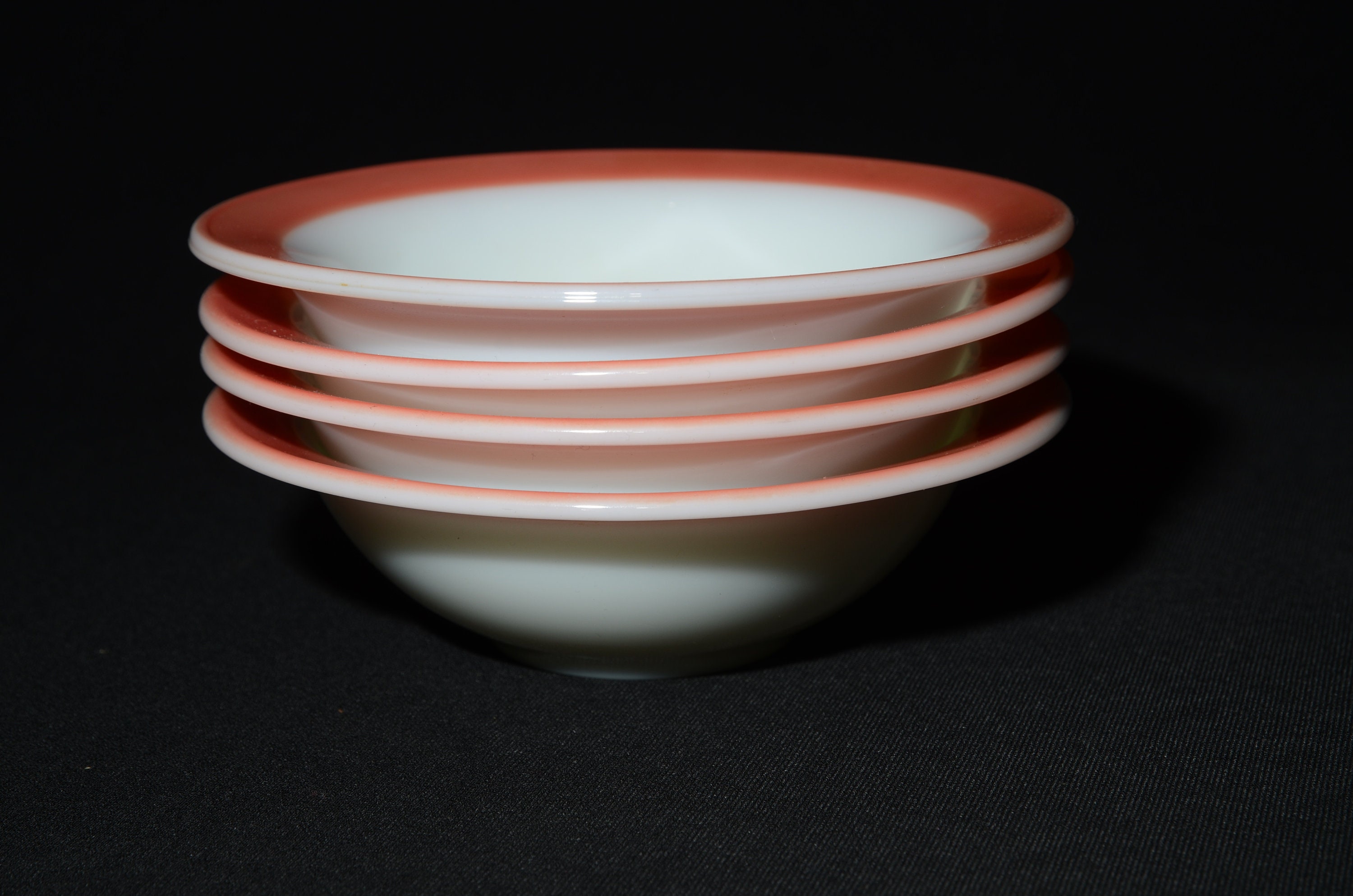 PYREX Set of 4 Pink Band Border Rim Cereal Dessert Soup Bowl 6.25