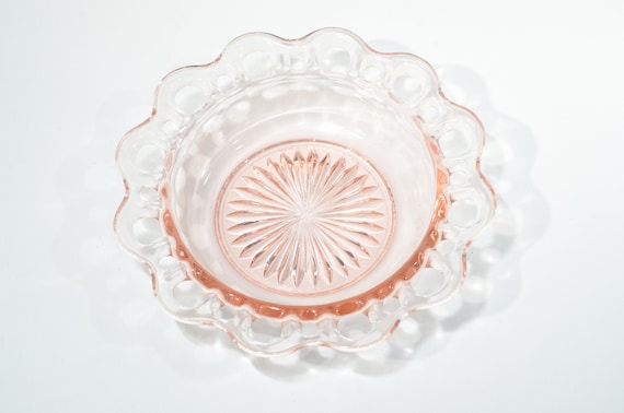 OLD COLONY  Pink Depression Glass cereal bowl 6.5" Lace edge open lace ribbed Vintage Hocking glass Company 1935-1938 made in USA