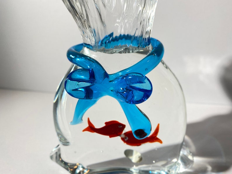 Vintage Murano Large Art Glass Fish in Bag Sculpture Blue Etsy