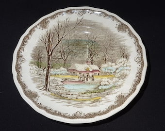 Shakespeare Sonnets dinner plate 10 inches Anne Hathaway's Cottage Kensington R2815 England vintage Transferware winter scene DAMAGED