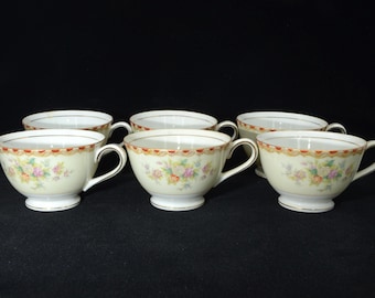Set of 6 Vintage Spoto China teacup made in Occupied Japan gold trim rose floral design red NO saucer