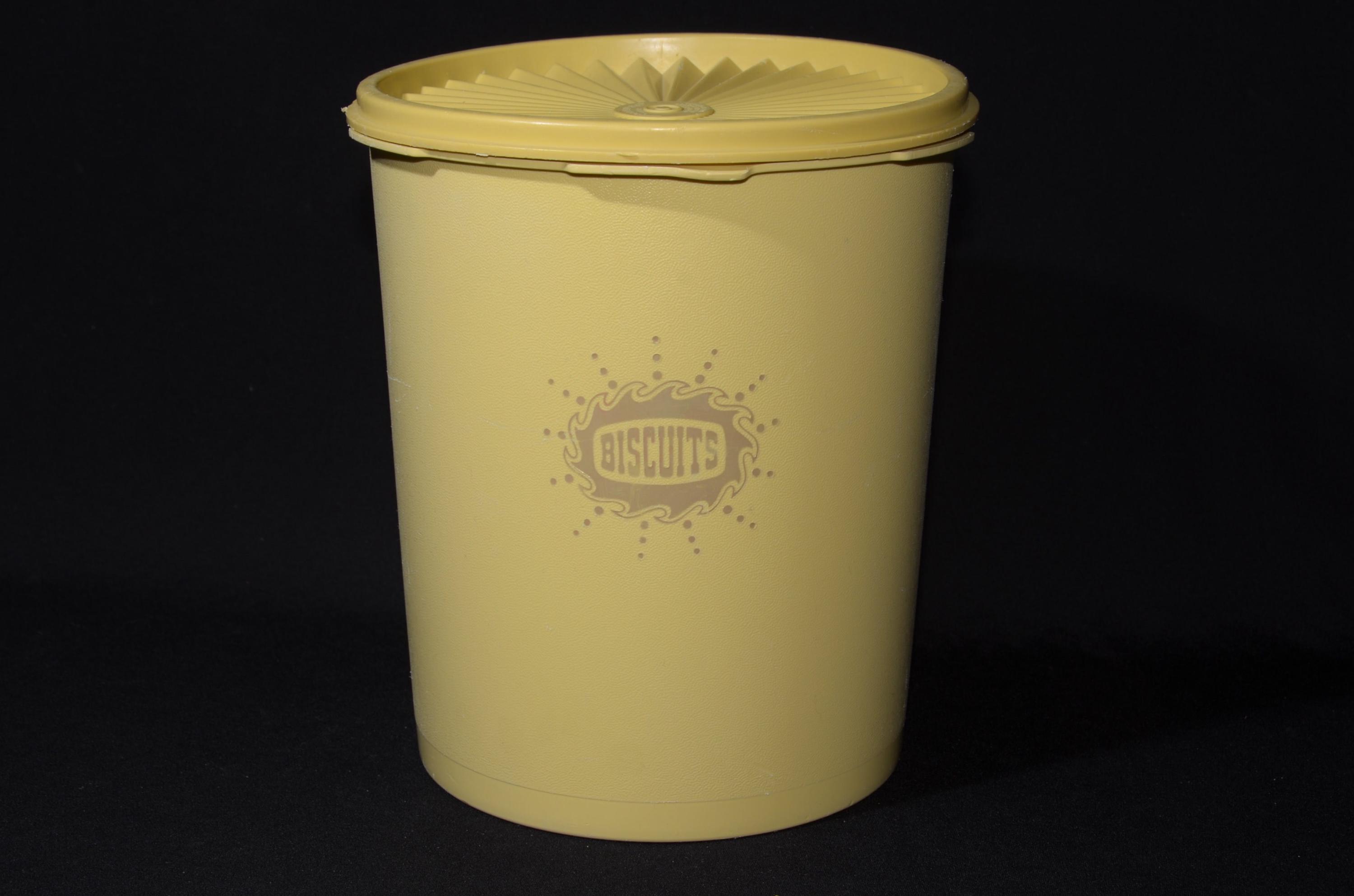 Vintage Tupperware Keksdose, senfgelb, Sunburst Servalier, Schnappdeckel, 807 gelb