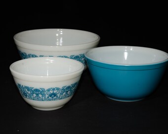 PYREX Horizon Blue Set of 3 Bowls 401 402 and 403 Vintage Pyrex