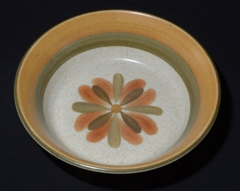 Premiere DuraStone Touche serving bowl P9202 Japan 9 inches mid-century floral earth tone rust orange green speckled mint condition salad