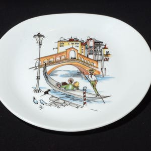 Vintage La Porcelaine de Baudour souvenir plate decorative plate  bridge boat couple canal fine porcelain Belgium ot2