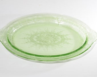 Hocking glass CAMEO Ballerina Dancing girl green depression glass platter oval handles vintage green depression uranium