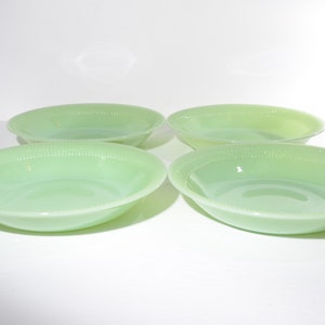 Set of 4 FIRE KING Jadeite Jane Ray Bowl 7 5/8&quot; soup bowl deep plate Jadite unmarked very good condition Anchor Hocking milk glass