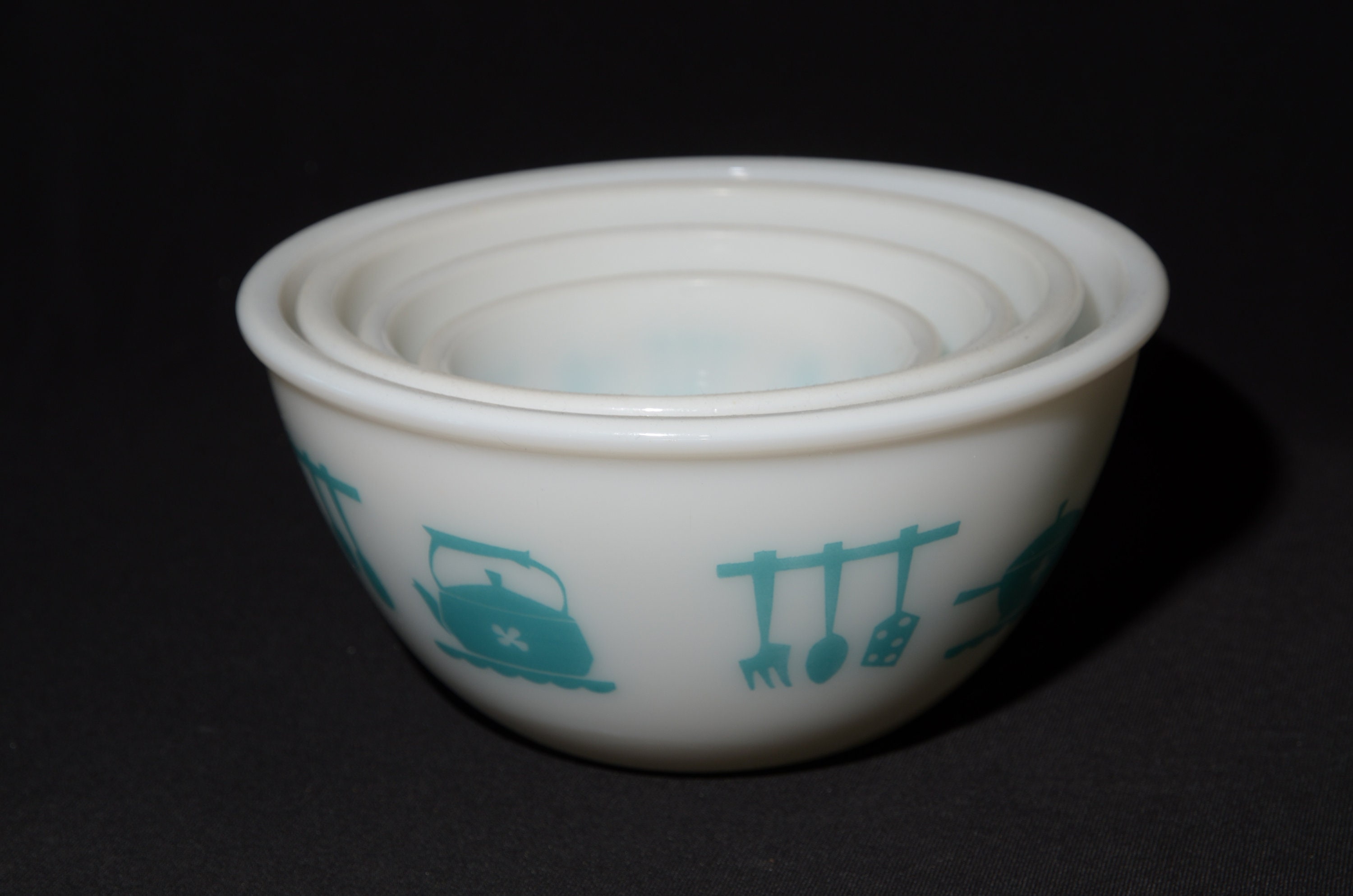 HAZEL ATLAS ターコイズミキシングボウル 4個セット キッチン用品