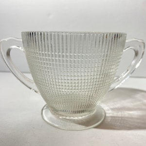DOMINION GLASS Vintage Depression Glass Saguenay clear glass double handled open sugar bowl 1940s Canada mint condition