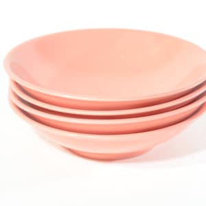 Vintage MELMAC salmon pink Hard Plastic Canadian melamine Set of 4 bowl dinnerware berry bowl 5 inches camping melmac pastel SCRATCHES