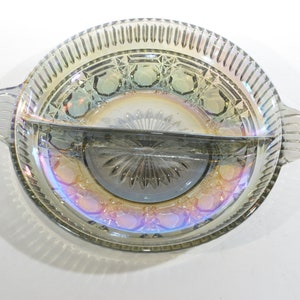 Federal Glass Smoky Blue Carnival Glass Windsor Round  Divided Dish relish candy dish smoke