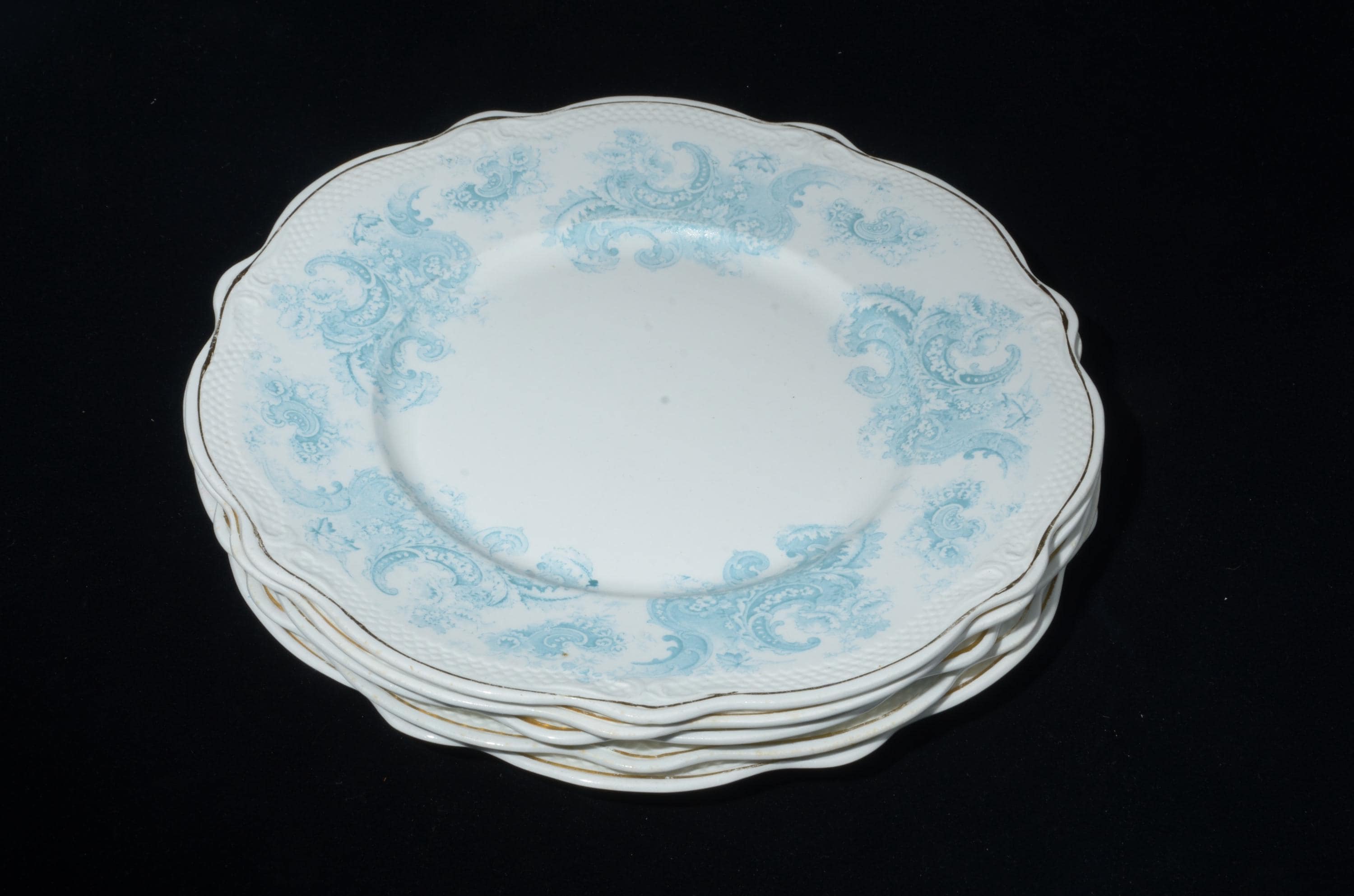 Set of 5 Antique Dorothy Semi Porcelaine Blue Dinner Plate W.H.