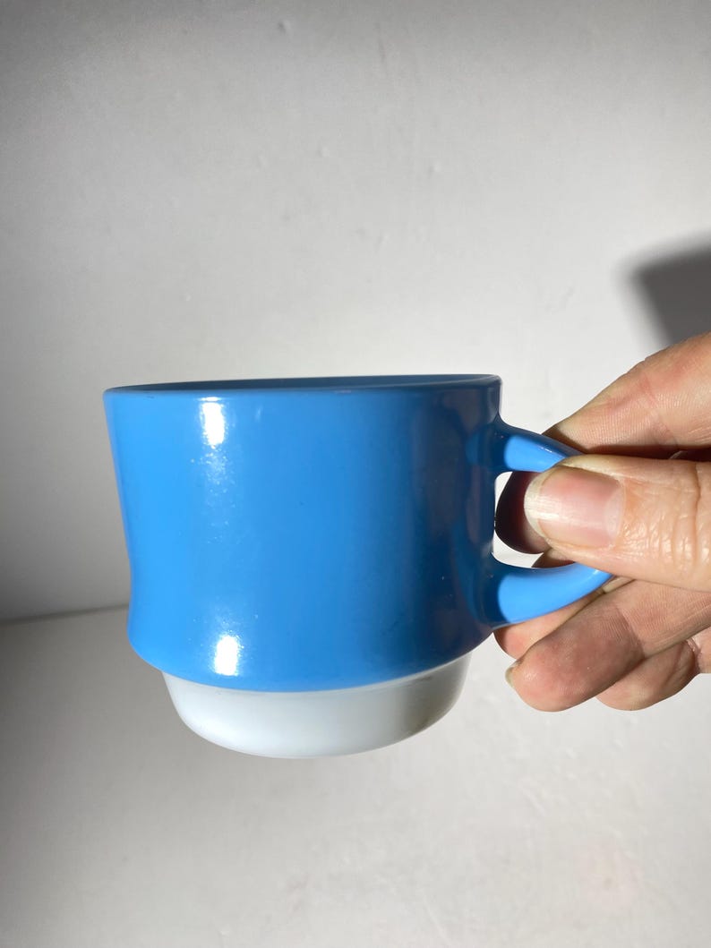 FIRE King Set of 4 Blue Mosaic Coffee cup Tea cup and saucer set Vintage Milk glass Set teacup USA Anchor Hocking zdjęcie 4