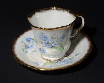 Mayfair Bone China Theekop en schotel set blauwe bloem gouden bloemen royale geborsteld gouden rand Vintage H1561
