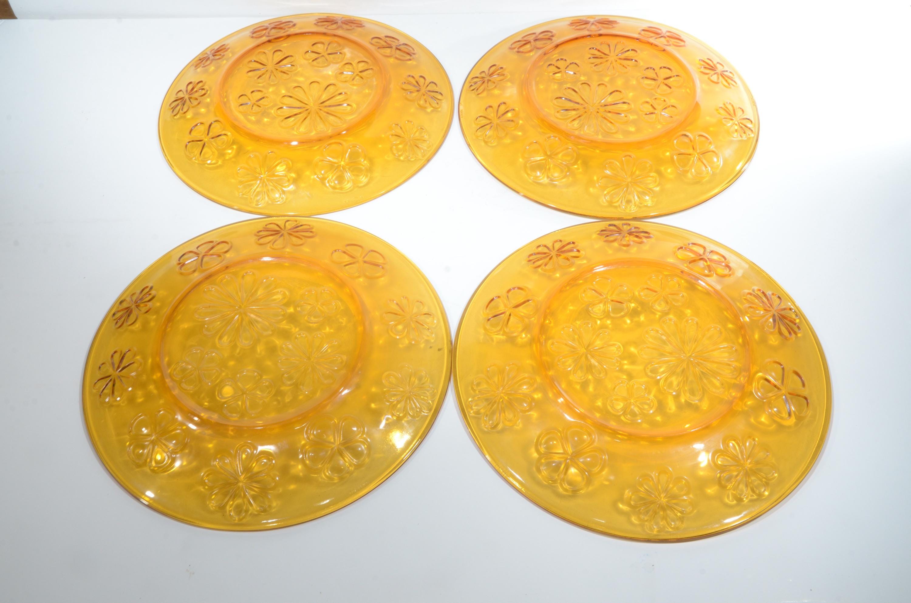 Vintage Vereco lot de 4 assiettes marguerite ambre 7,5D France, verre français des années 1970, fleurs en relief des années 1970 - France