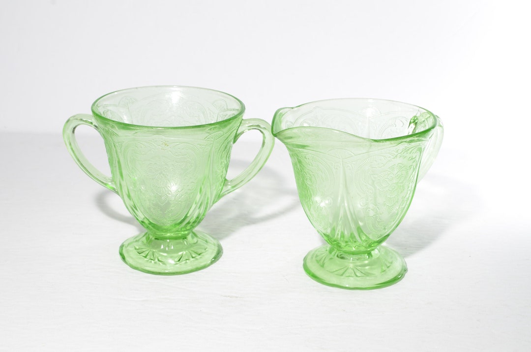 Dark Green Glass Sugar Container With Lid And Creamer Tea Set Glass Dish Set