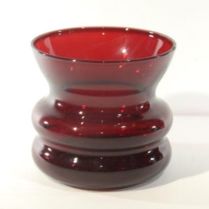 Ruby Red glass vase "Bulbous" Short and Wide Mouth vintage Pressed Glass 3 3/4"  bowl