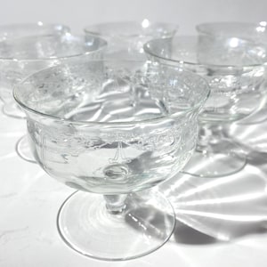 Set of 6 Vintage Stemware Low Sherbet Glasses Martini glass stem champagne Etched swag and Flowers Crystal coupe cocktail glass elegant USA