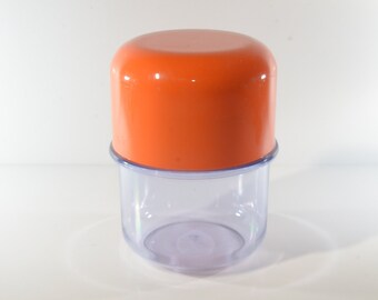 Erik Kold Plast Denmark Storage box small canister 7012 orange lid  4.75" tall  Mid century Hard Plastic acrylic plastic