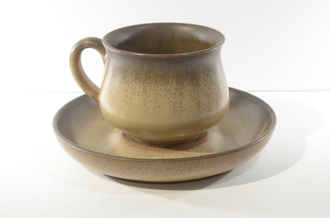 Vintage Denby Teacup and Saucer Set Mug Romany Brown Beige Stoneware