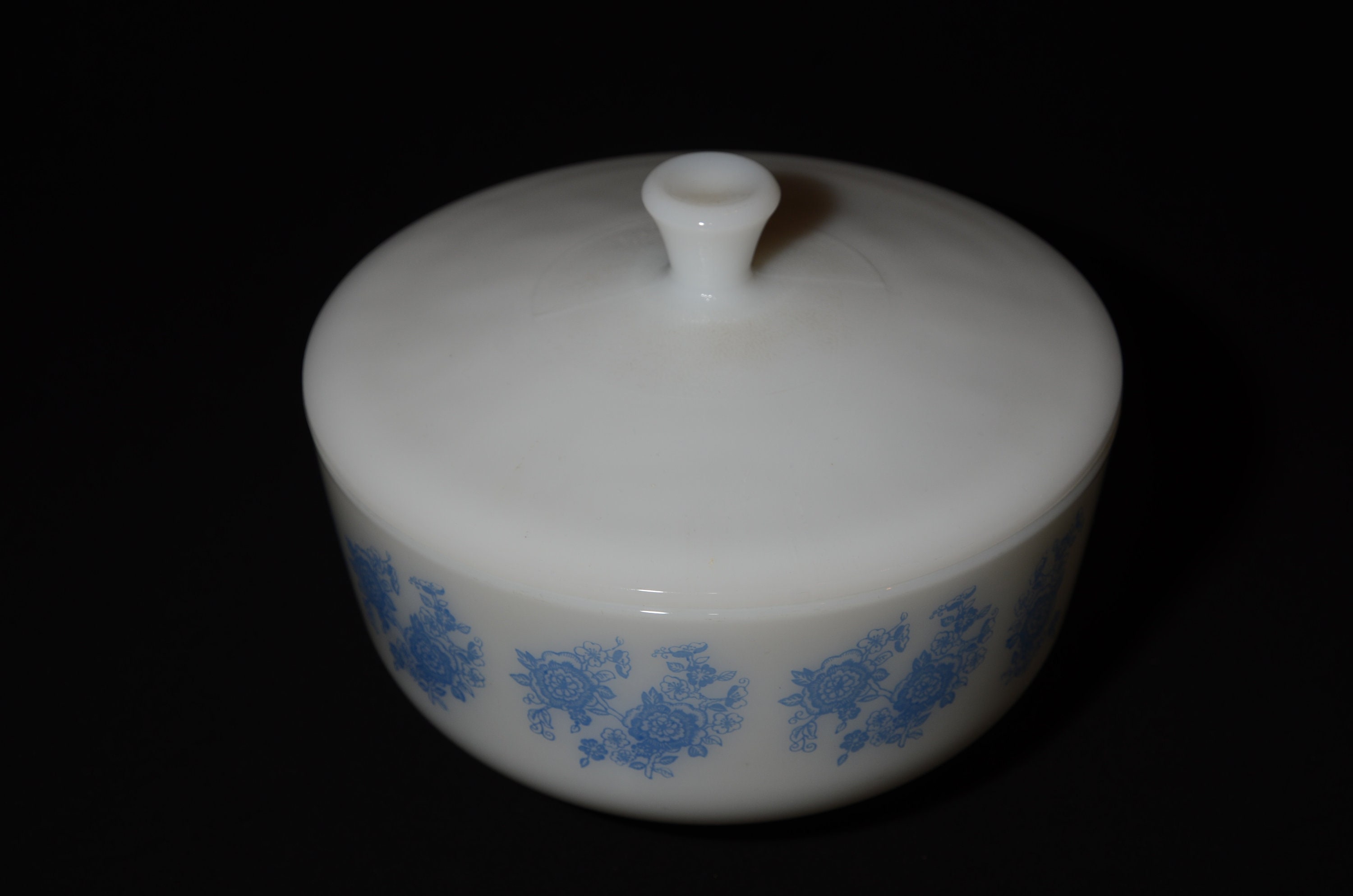 FEDERAL GLASS Casserole Bowl With Lid 2 1/2 Qt Blue Roses Blue Etsy