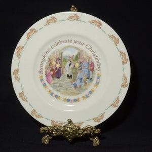 Bunnykins Royal Doulton plate 8 inches Bunnykins celebrate your Christening Bone China Vintage Made in England Children&#39;s dinnerware