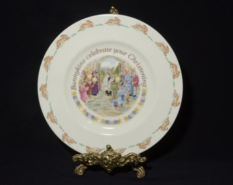 Bunnykins Royal Doulton bord 8 inch Bunnykins viert je doop Bone China Vintage Made in England kinderservies