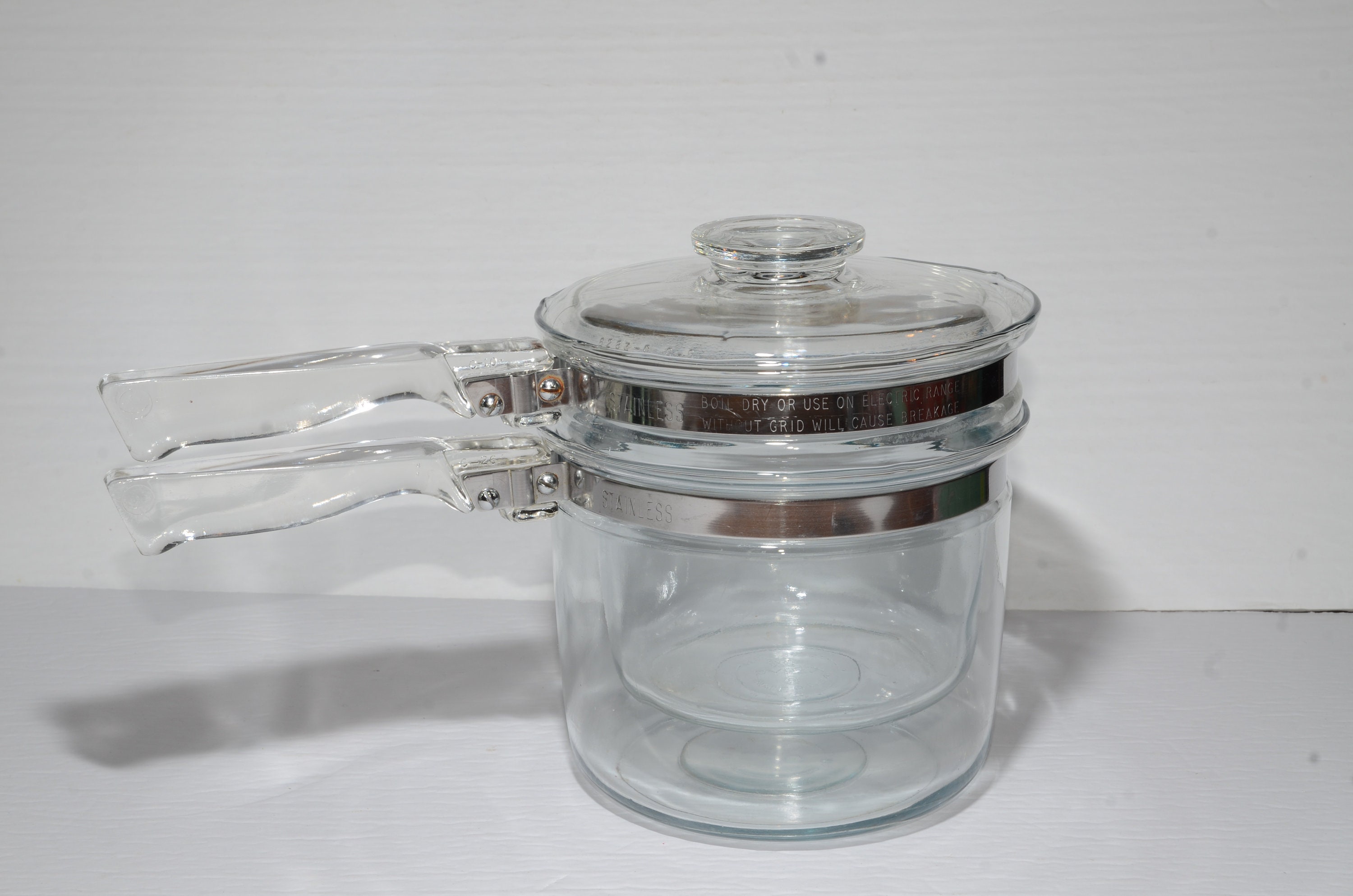Made in USA Vintage Pyrex Clear Glass Double Boiler Cooking Pot