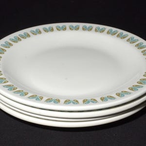 Set of 4 Grindley Trieste dinner plate 9 inches restaurant ware vitrified England hotelware Alpha blue htf geometric turquoise olive green
