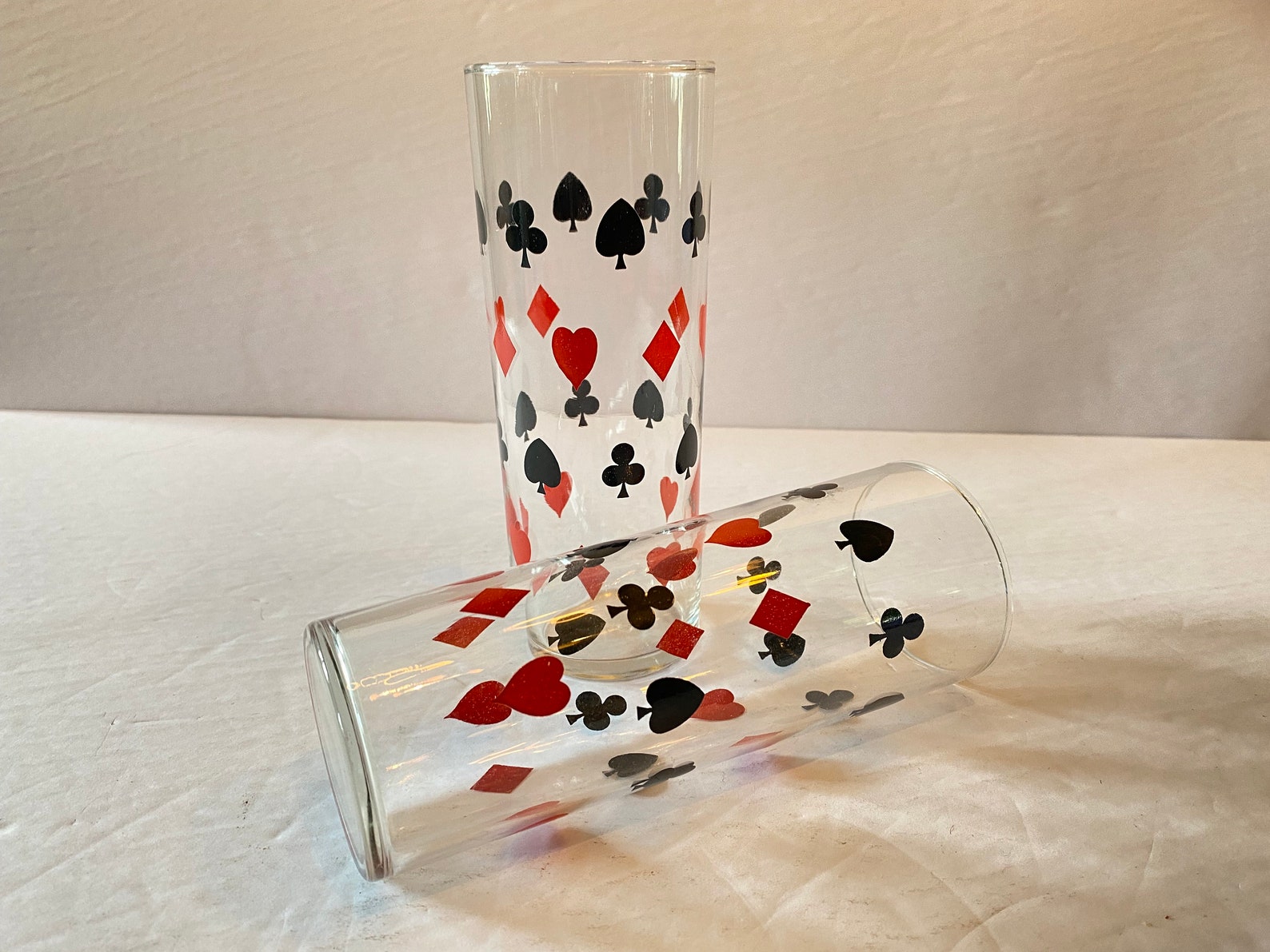 Set of 2 Mustard glass Vintage playing card glass tall Etsy