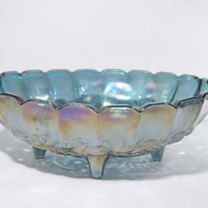 Indiana Blue Carnival glass Indiana Garland Footed Oval Bowl 4 legs Vintage fruit bowl pedestal harvest grape