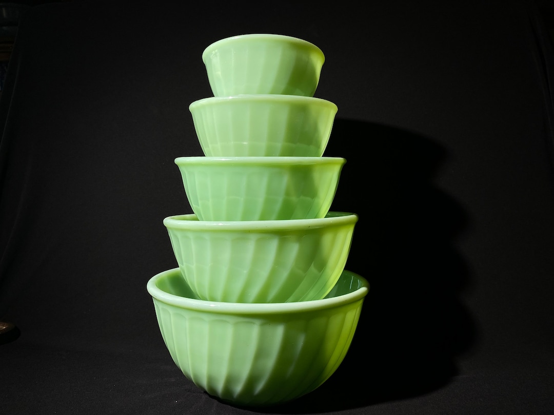 Fire King Jadeite Jadite Swirl Mixing Bowl Set of 5 Milk Glass