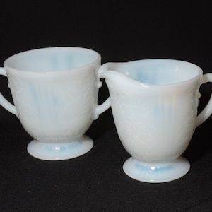 MacBeth Evans Depression Glass AMERICAN SWEETHEART Monax Creamer and Sugar Bowl Set Vintage white 1930s opalescent