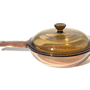 Corning Vision Saucepan and lid round handle 7 inches D Amber glass smoked glass Vision Ware 11.5" long  waffle
