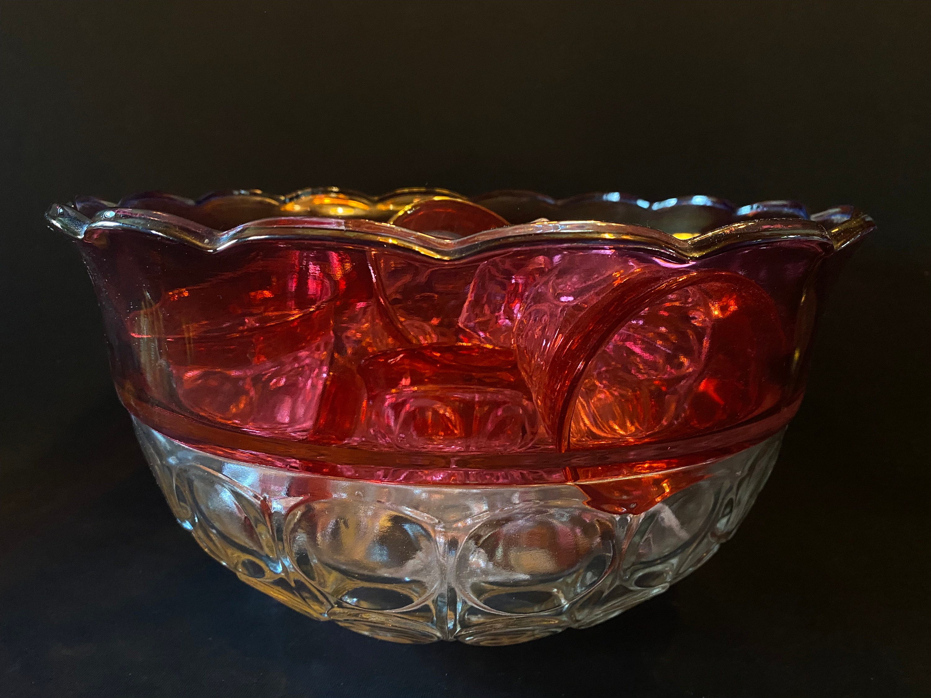 Indiana Glass Cranberry Glass Punch Bowl Set 11 Glasses Footed
