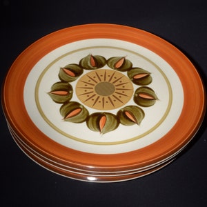 Retro Premiere DuraStone Set of 4 lunch plate 8 inches Melba P2251 Japan mid-century floral earth tone rust orange green
