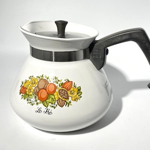 CORNING WARE 6 cup Teapot Coffee pot Spice Of Life P-104-B Le Thé metal lid SOL P104B Tea Loss of gloss on handle
