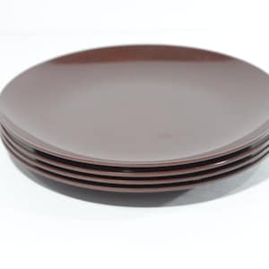 Vintage MELMAC dark chocolate brown MAPLEX Hard Plastic Canadian melamine Set of 4 lunch plate Salad 6 1/2&quot; dessert Canada