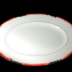 MYOTT Bone China Servierplatte große Platte 14-3/4" England orange rot schwarz Streifen Band Thanksgiving Art deco