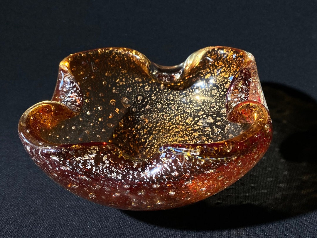 Murano Glass Heavy Glass Italy Ashtray Bowl Vintage Art Glass Etsy