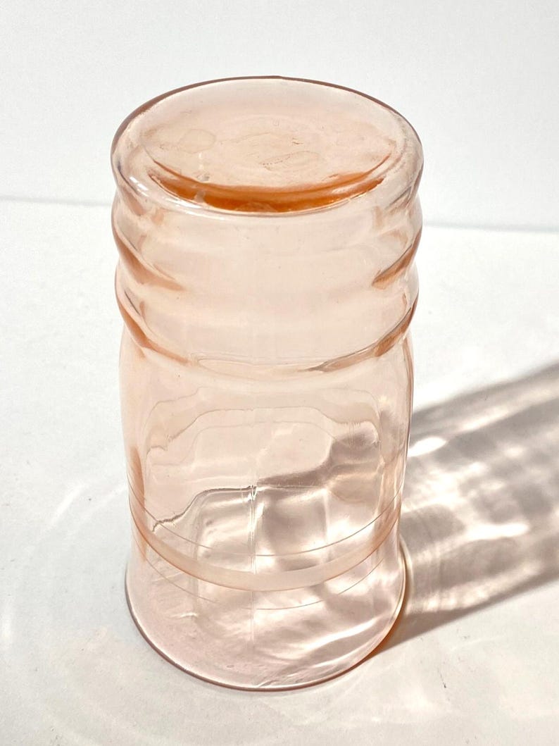 MacBeth-Evans Pink depression glass tumbler 4 3/4" tall tea vintage pink depression Pink glass ring frosted band ribbed MacBeth Evans image 7