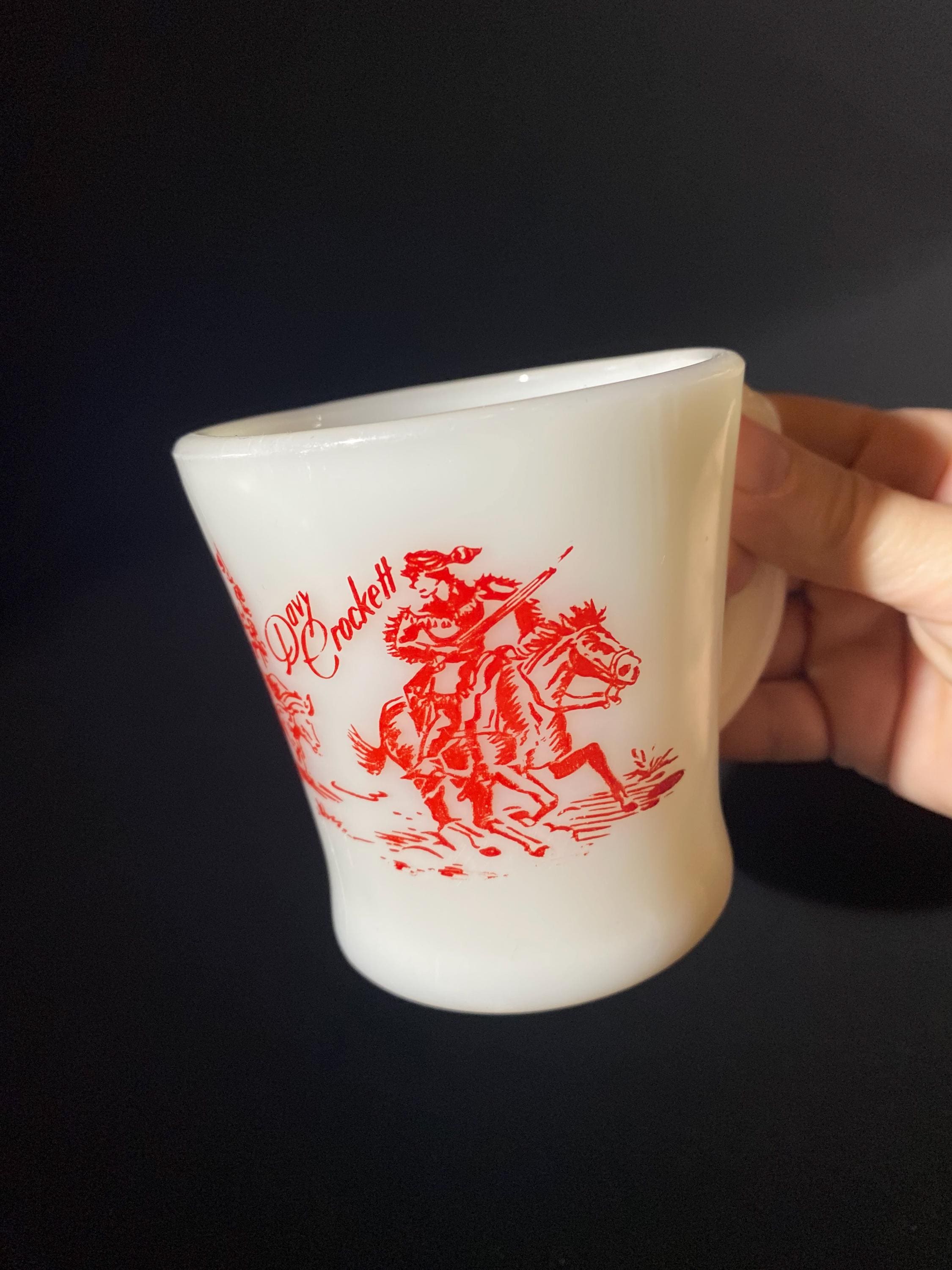 FIRE King Davy Crocket Coffee Mug Flowers D Handle Milk Glass