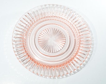 Pink Depression Glass Queen Mary by Hocking Glass footed sherbet plate 6.75&quot; Dessert plate Lovely Mid-century Bread Butter 1930s