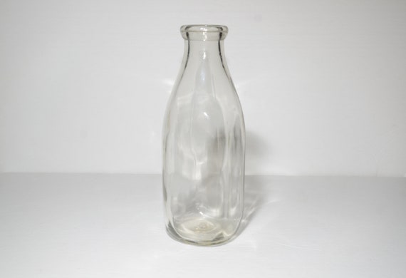 Bouteille de lait carrée vintage en verre transparent 25 cm de