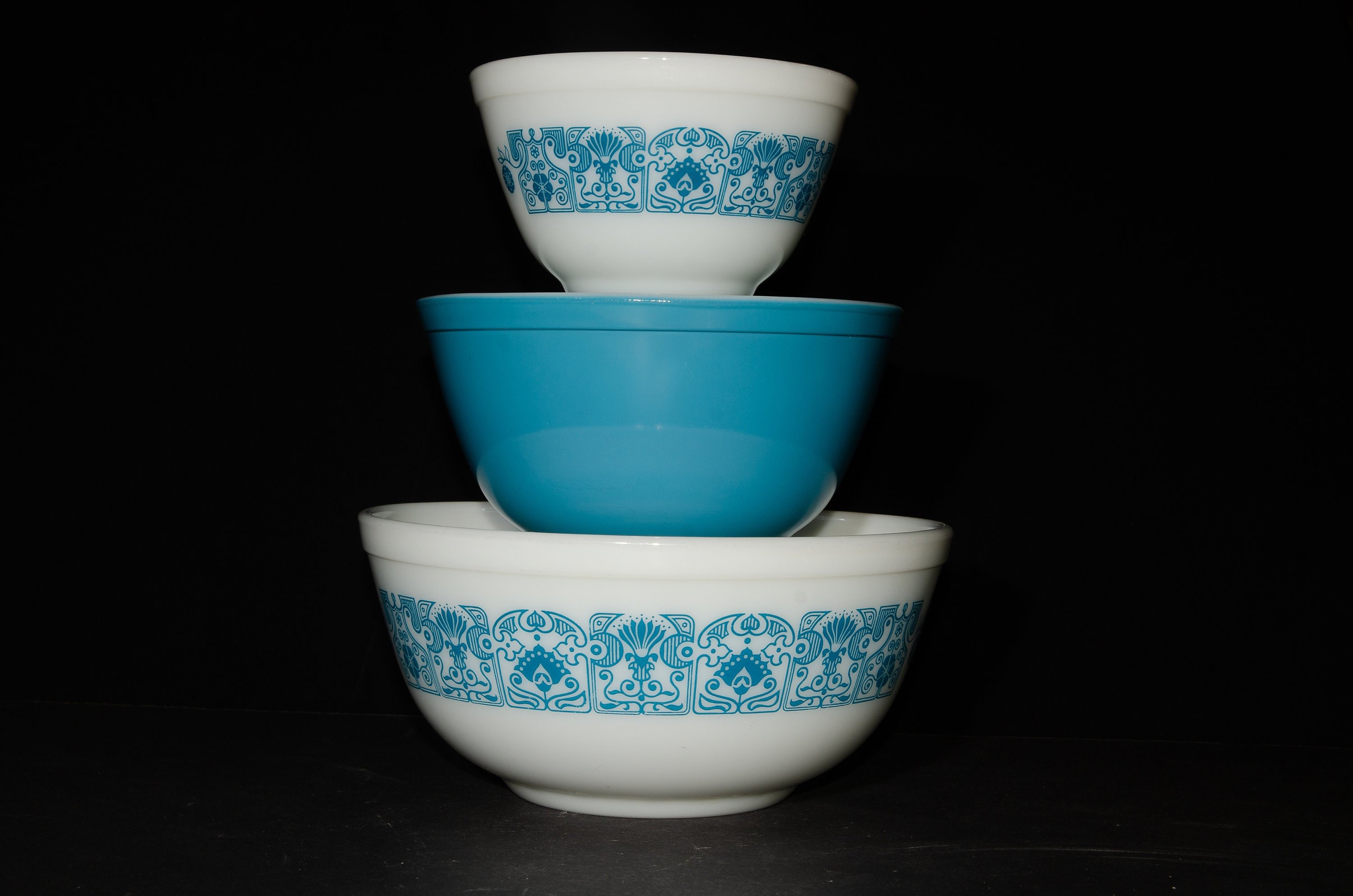 OLD PYREX ブルーラインボウル by coningOP069点セット Set of 3 Vintage Pyrex Blue Stripe 401-403 Mixing Bowls - Etsy