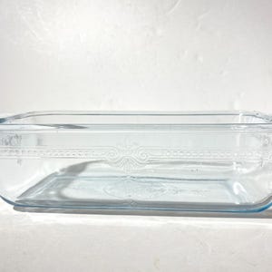 Forma retangular vintage Fire King Philbe azul safira para bolo de carne. Estilo anos 1940.