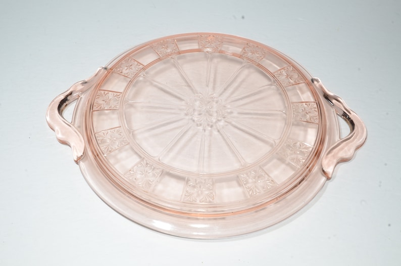 handles platter pressed glass Jeannette Glass pink depression DORIC vintage tray 10 inches pink glass depression glass
