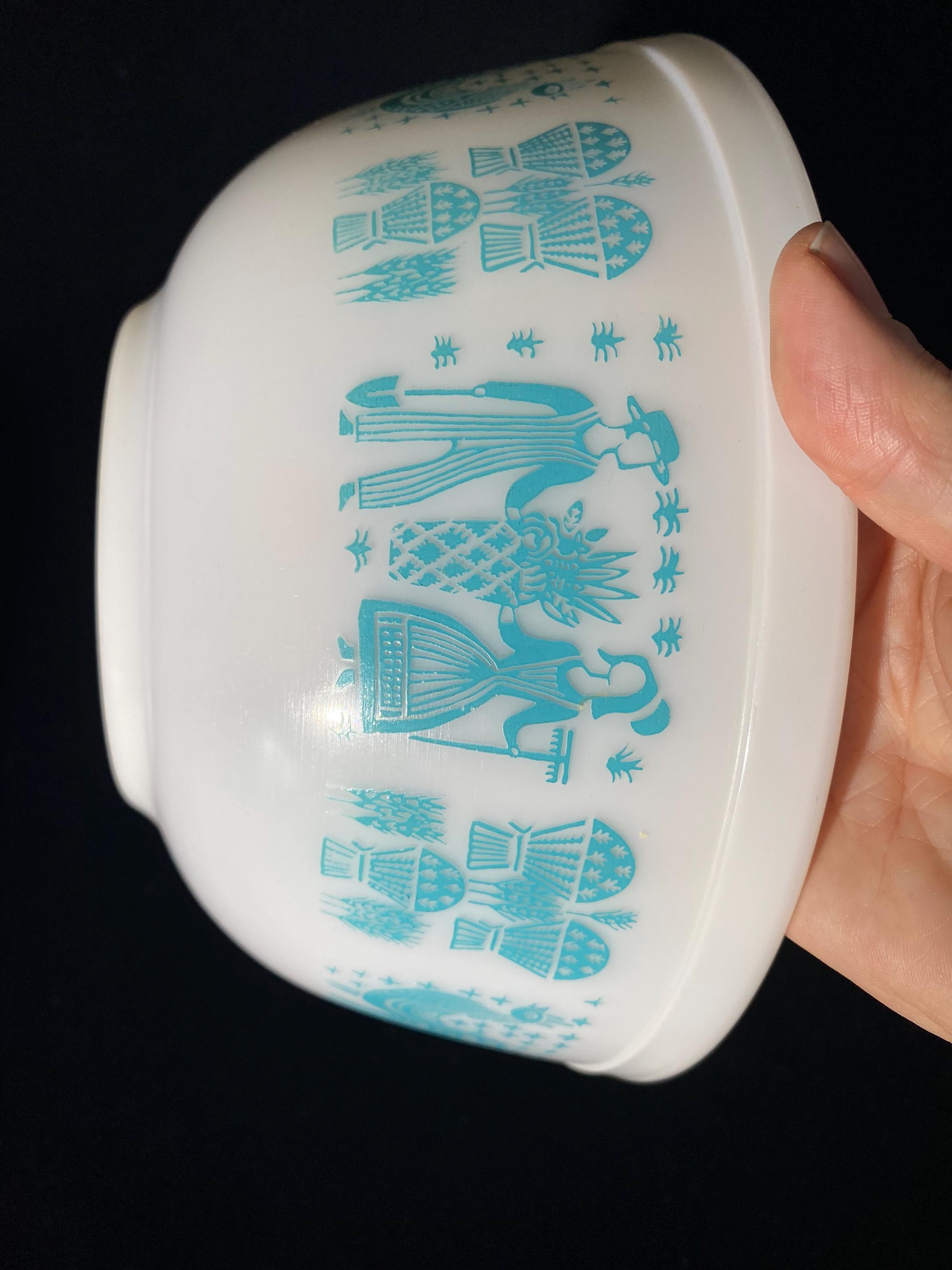 【3点セット】パイレックス ミキシングボウル ターコイズ ヴィンテージ PYREX 3個セット アミッシュ バタープリント ターコイズ