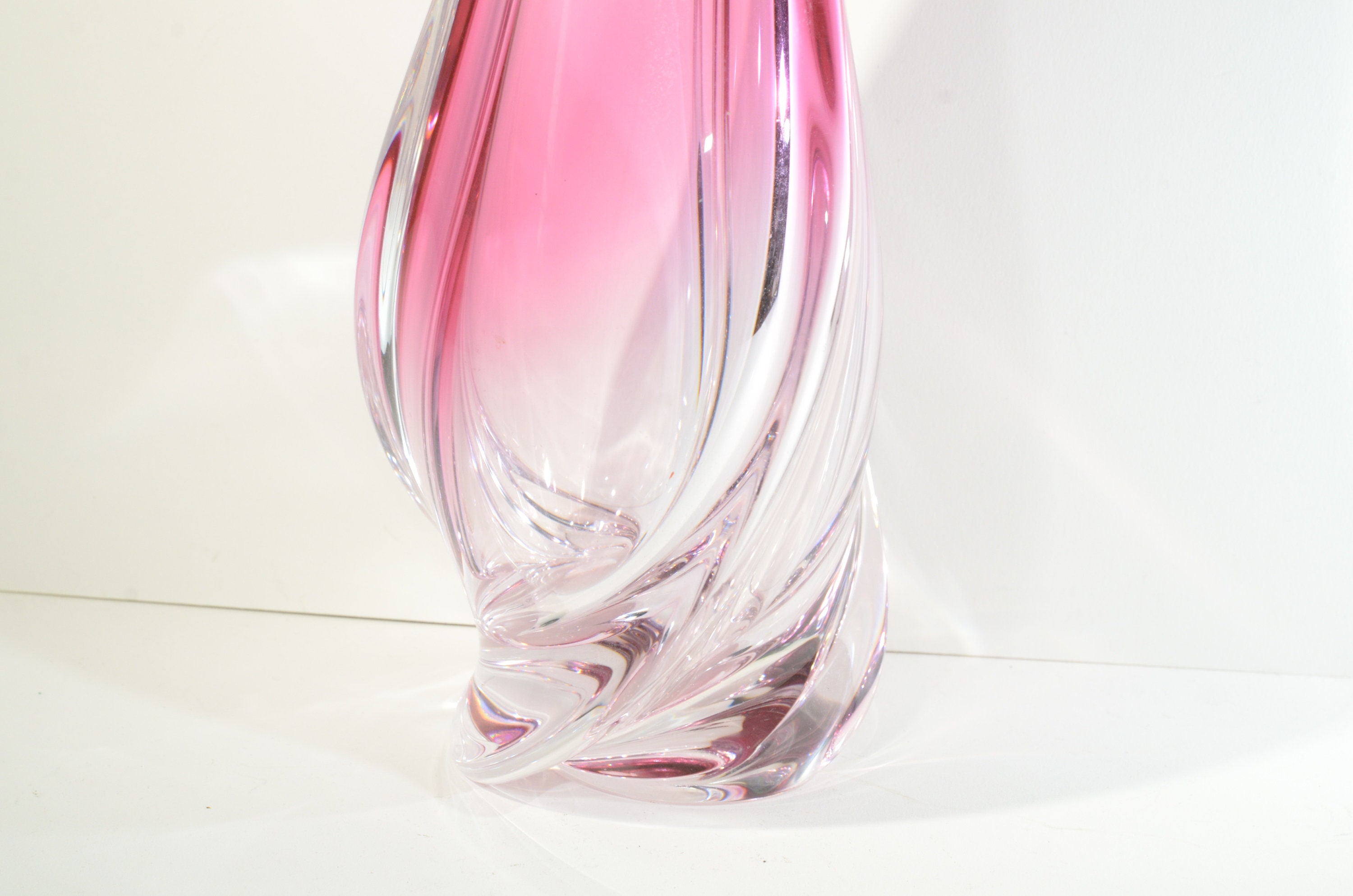 Val St Lambert Cranberry Pink Crystal Vase 15.25