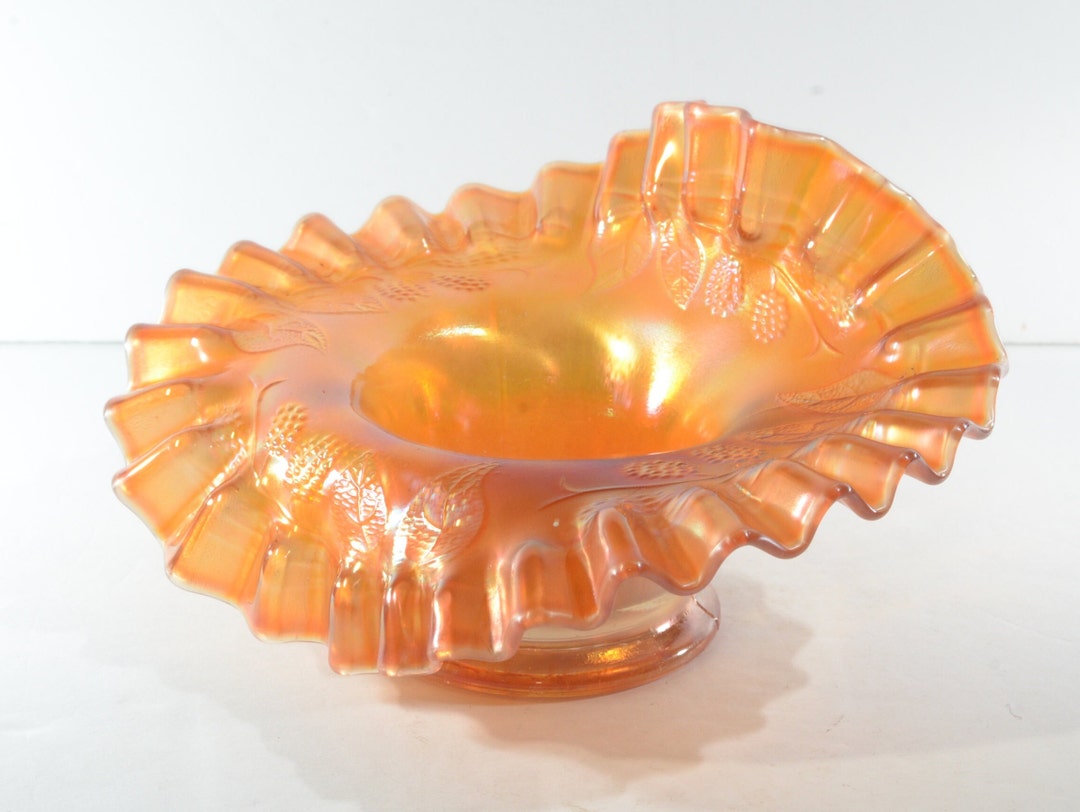 Vintage Ruffled Dish Raspberry Marigold Iridescent Carnival Glass Ruffled Bowl Dish Vintage Ruffled ...